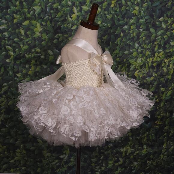 BLACK FRIDAY SALE - Ivory Lace TuTu Dress w/ Matching Headband NWT Size 2T - 3T - Picture 11 of 16